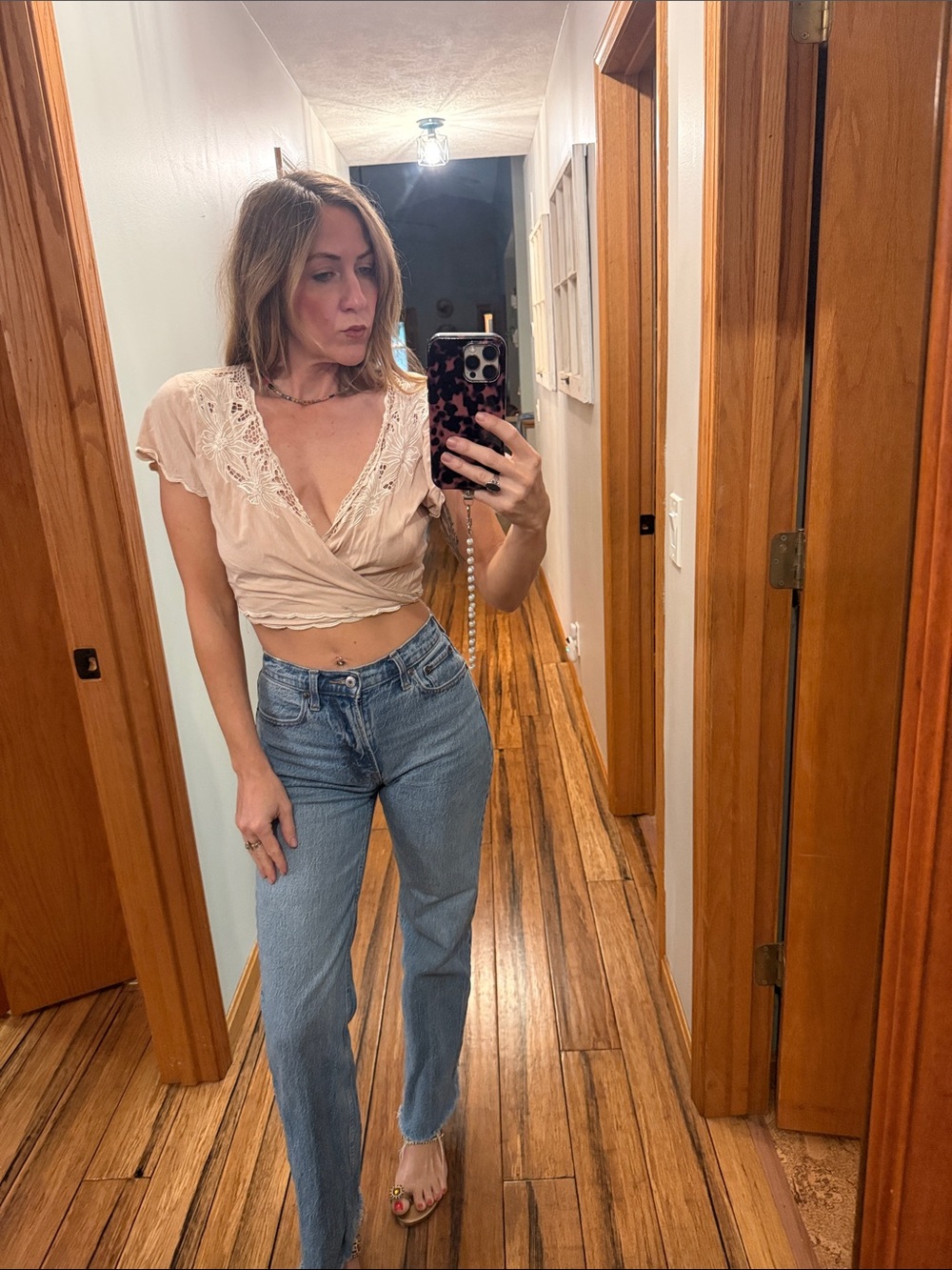 Cleobella beautifully made Soft Creamish pink Lace-Trim Wrap Crop Top